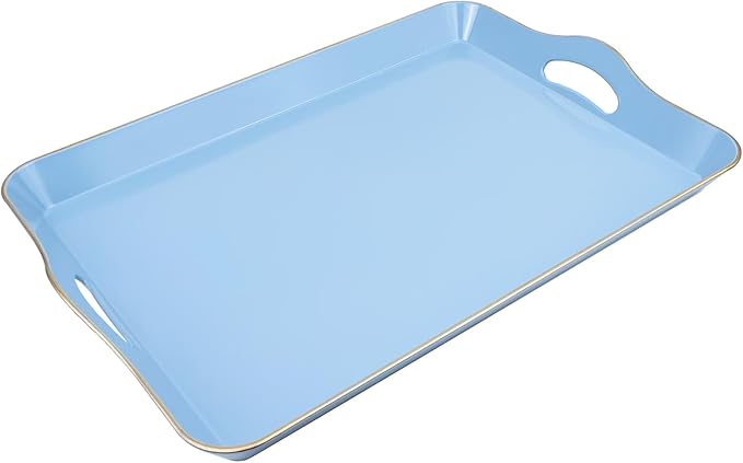 Spsyrine Light Blue Decorative Tray, Elegant Plastic Serving Tray with Handles, Coffee Table Tray for Ottoman, Living Room, Home Decor-Ruum Studio Home
