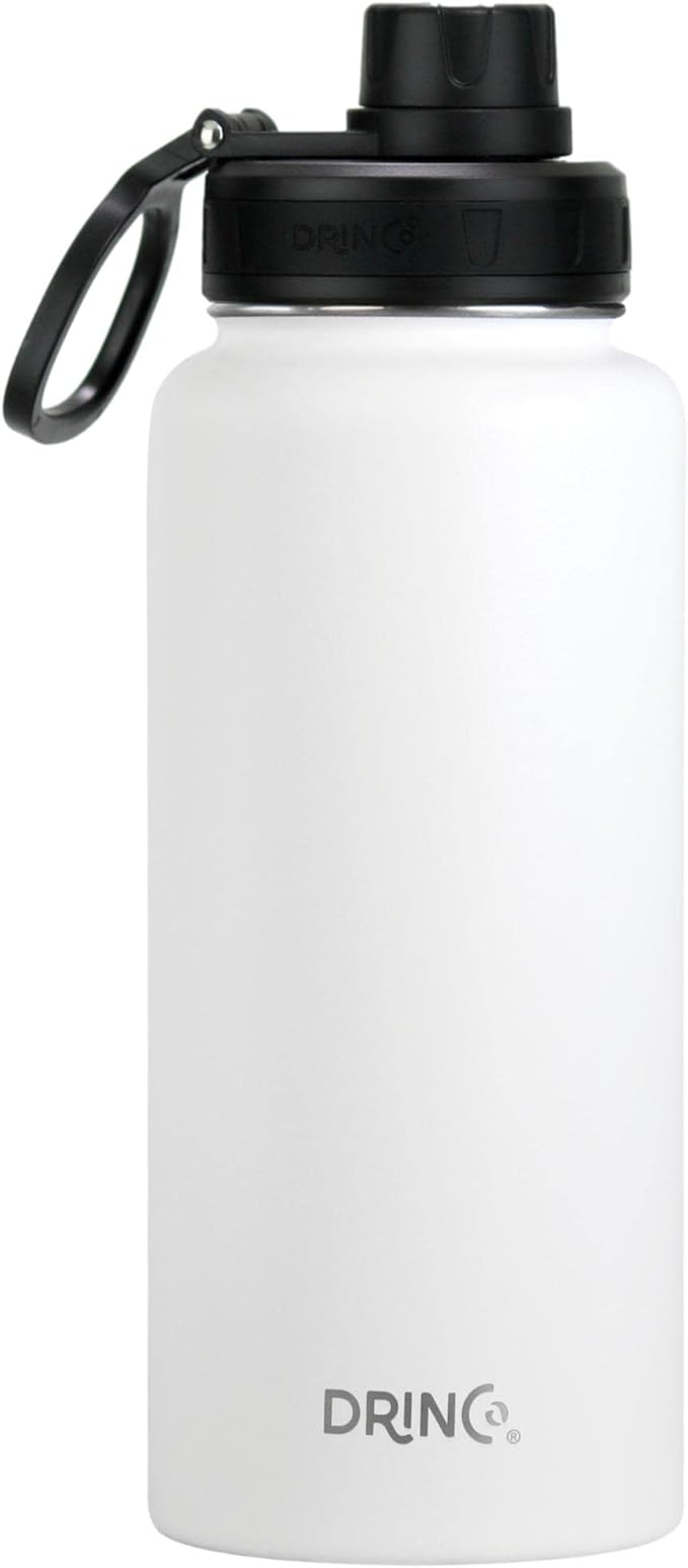 DRINCO Stainless Steel Water Bottle Spout Lid Vacuum Insulated Double Wall Water Bottle Wide Mouth (40oz 32oz 22oz 18oz 14oz) Leak Proof Keeps Cold or Hot (32 oz, 32oz Artic White)-Ruum Studio Home