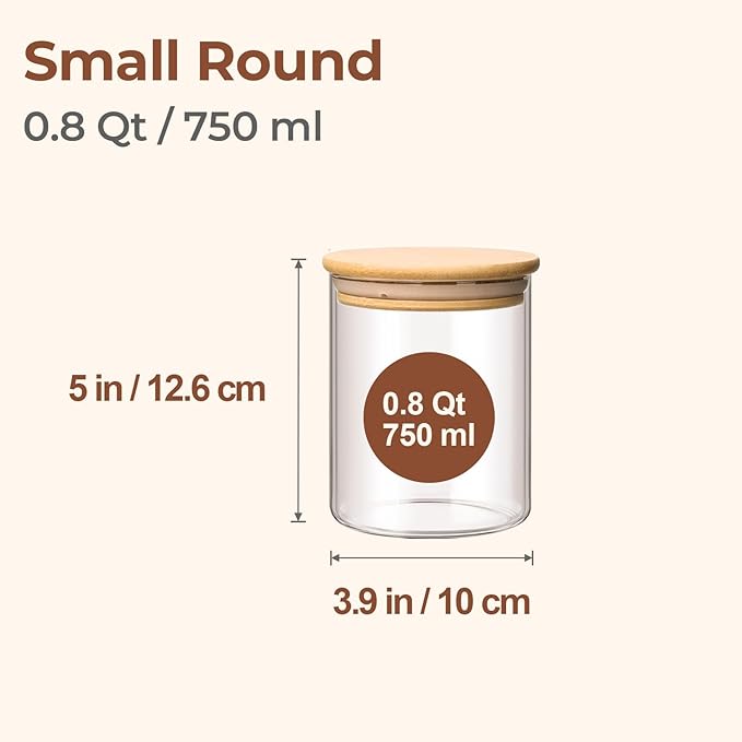 ComSaf 0.8 Qt Glass Food Storage Jars Set of 6, Clear Glass Storage Containers with Lids, Pantry Organization Jar, Spice Jar, Blooming Tea, Coffee and Sugar Container, Small Canister Set for Kitchen-Ruum Studio Home