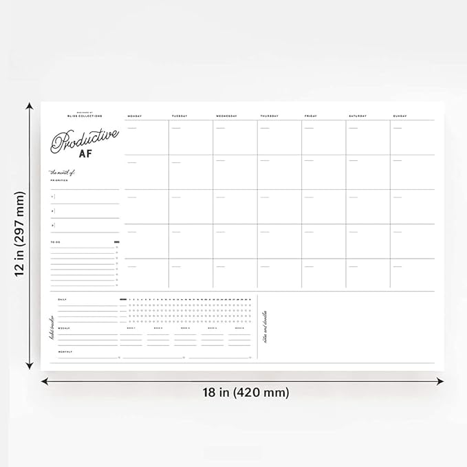 Bliss Collections Monthly Planning Pad, To Do List Notebook - Undated Tear-Off Sheets Notepad - Work Calendar, Organizer, Scheduler for Goals, Tasks - Productive, 12" x 18", 18 Sheets-Ruum Studio Home
