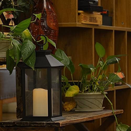 YAKii Hanging Glass Panes Lantern Portable Led Candle Light Operated by 3AAA Battery Use for Garden Yard, Indoor & Christmas Day Decoration etc (Black 2PCS)-Ruum Studio Home