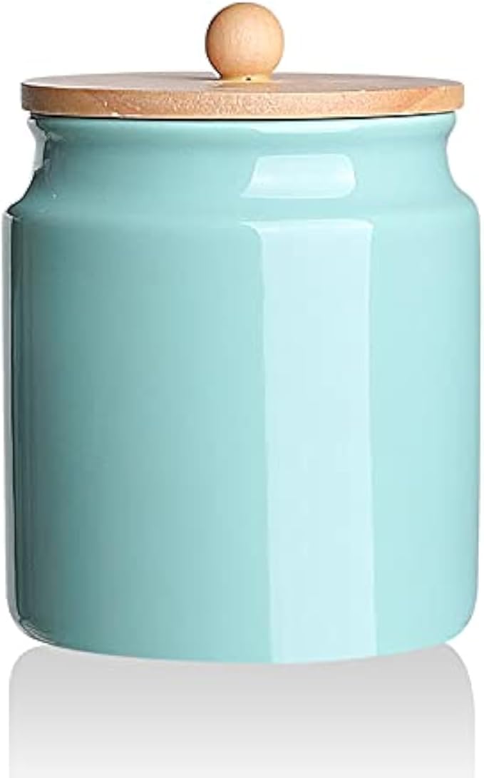 Sweejar Ceramic Kitchen Canisters, 28 FLOZ Porcelain Food Storage Jar with Airtight Seal Wooden Lid, Home Container Serving for Coffee Beans, Tea-leave, Sugar, Salt, Tool Bucket (Turquoise)-Ruum Studio Home