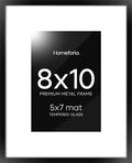 Homeforia Black Picture Frames 8x10, High End Metal 8 x 10 Photo Frame with Mat 5 by 7 Art, 10x8 Black Frame Matted to 5x7 inch Print, 8by10 Wall or Tabletop Frames, Tempered Glass, Wall Kit, Set of 1-Ruum Studio Home