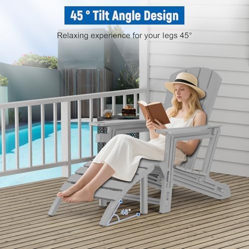 Adirondack Ottoman, All Weather Foot Rest for Adirondack Chair, HDPE Plastic Adirondack Footstool,Outdoor Footrest for Patio,Backyard, Lawn, Fire Pits,Grey-Ruum Studio Home