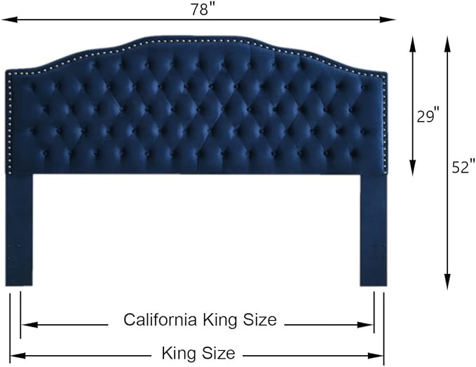 24KF Upholstered Button Tufted King Headboard with Nailhead Trim, Soft Velvet Fabric Headboard King/CA King - Navy-Ruum Studio Home