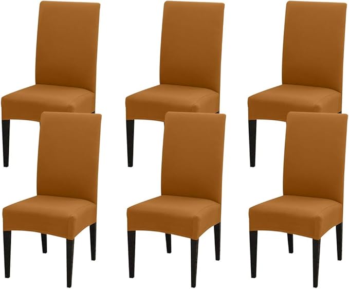 JQinHome 6 Pcs Dining Chair Slipcover,High Stretch Removable Washable Chair Seat Protector Cover for Home Party Hotel Wedding Ceremony (Camel)-Ruum Studio Home