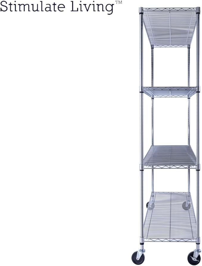 60"x18"x72" Prime Heavy Duty Chrome 4-Tier Wire Shelving NSF 3200 LBS MAX Capacity Storage Rack for Commercial, Hospital, School, Garage, and Kitchen Uses (with Wheels)-Ruum Studio Home