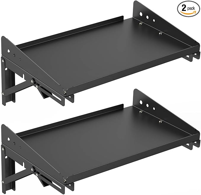 ULIBERMAGNET Garage Folding Storage Rack Shelves,100LB Metal Wall Mounted Adjustable Rail Shelf for Garage,Power Tools,Toolbox,Storage Shelves with Lip for Workshop Kitchen Office (2 Pack)-Ruum Studio Home
