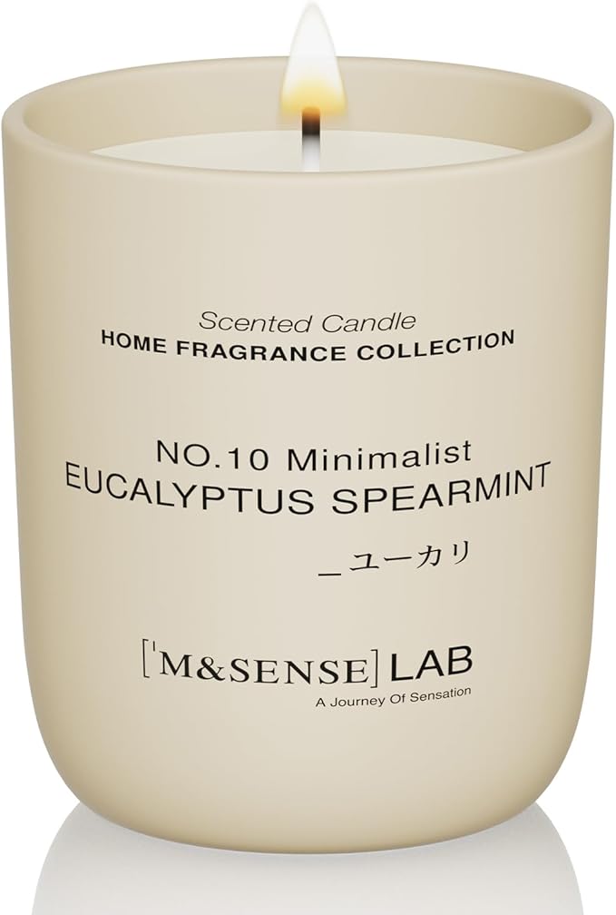 M&SENSE Natural Soy Candle| Eucalyptus Spearmint | 5.3 oz | Minimalist Scented Candle for Relaxation, Gifting, Home Décor | for Bedroom, Office, Party Small-Ruum Studio Home