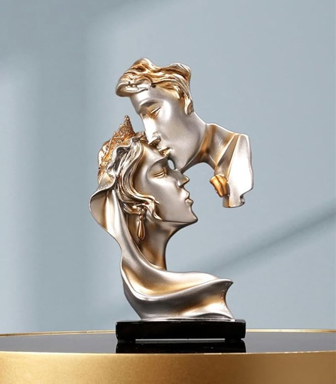 Couples Kiss Sculpture,Abstract Art Couple Sculpture Home Furnishing Resin Statue Decoration Romantic Statue Used for Home Decoration, Wedding, Gift. (Grey)-Ruum Studio Home