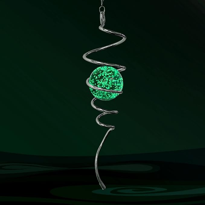 Glow in The Dark Wind Spinner Tail Gazing Ball Spiral Decorative Spiral Tail Wind Spinner Stabilizer Sun Catcher,Indoor Outdoor Hanging Art Garden Decoration Wind Sculpture Stabilizer-13in-Ruum Studio Home