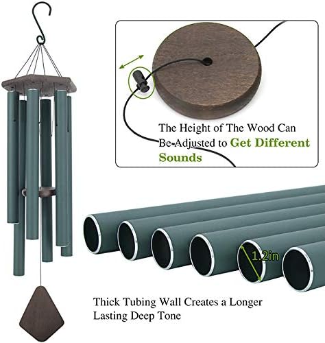 Wind Chimes Outdoor Large Deep Tone,Sympathy Wind Chime Outdoor, Memorial Wind-Chime with 6 Tuned Tubes, Elegant Chime for Garden, Patio, Balcony and Home Decor, Matte Green-Ruum Studio Home