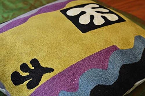 Yellow Matisse Gold Pillow Cover Farmhouse Chair Pillowcase Art Deco Chair Cushion Modern Outdoor Pillow Kids Room Cushions Hand Embroidered Wool Size 18x18-Ruum Studio Home