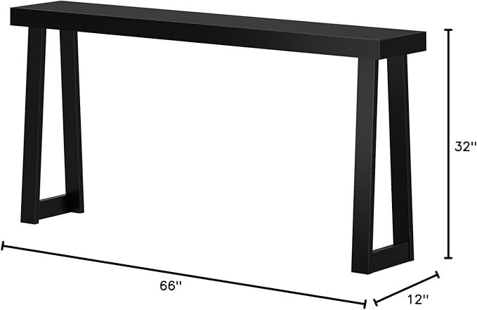 Plank+Beam Solid Wood Console Table, 66 Inch, Sofa Table, Narrow Entryway Table for Hallway, Behind The Couch, Living Room, Foyer, Easy Assembly, Black-Ruum Studio Home