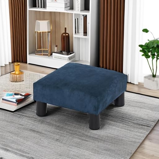 Joveco Small Foot Rest Stool Ottoman, 15" Fabric Square Short Low Footstool Upholstered Footrest for Chair, Under Office Desk, Living Room, Navy Blue-Ruum Studio Home