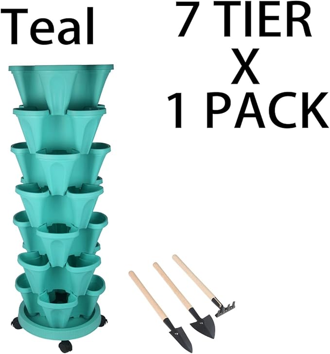 Vertical Planter 7 Tier Stackable Planters Garden Planters Strawberry Herb Flower and Vegetable Planter Indoor Outdoor Gardening Pots with Removable Wheels and Tools-Ruum Studio Home