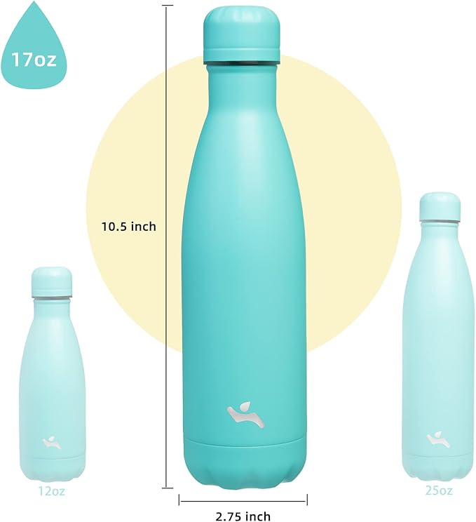 Insulated Water Bottles,17 oz Double Wall Stainless Steel Vacumm Metal Flask for Sports Travel,Turquoise-Ruum Studio Home