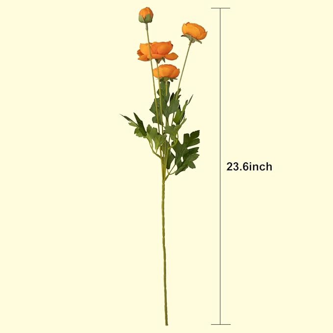 5 Stems Artificial Silk Ranunculus Flowers Orange 23" Tall,UV Resistant,Bendable Stems for Wedding Centerpieces,Home Deco（Orange）-Ruum Studio Home