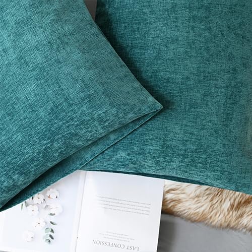 CaliTime Throw Pillow Covers Decorative 20 X 26 Inches Pack of 2 Cozy Chenille Standard Pillow Shams Cases for Couch Sofa Bed Living Room Home Teal-Ruum Studio Home