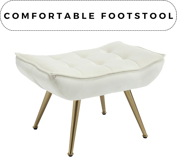 Modern Velvet Accent Chair with Ottoman Set of 2, Upholstered Lounge Chair with Footrest, Comfy Living Room Chair with Gold Legs Accent Side Chair Armchair for Small Space Bedroom, Beige-Ruum Studio Home