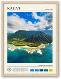 HesenDot Natural OAK Wood Framed Hawaiian Archipelago Wall Art,12x16in Kauai Quality Canvas Wall Print,Classic Urban Landmark Wall Decor for Living Room,Bedroom,Office Gallery Set of 1-Ruum Studio Home