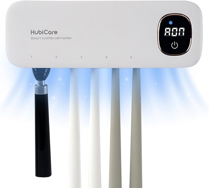 HubiCare Toothbrush Cleaner Fan Drying Function Toothbrush Holder Easy to Clean 5 Slots, Wall Mounted 4,000mAh Large Capacity Rechargeable Cordless Home Toothbrush Holder, Ideas-Ruum Studio Home