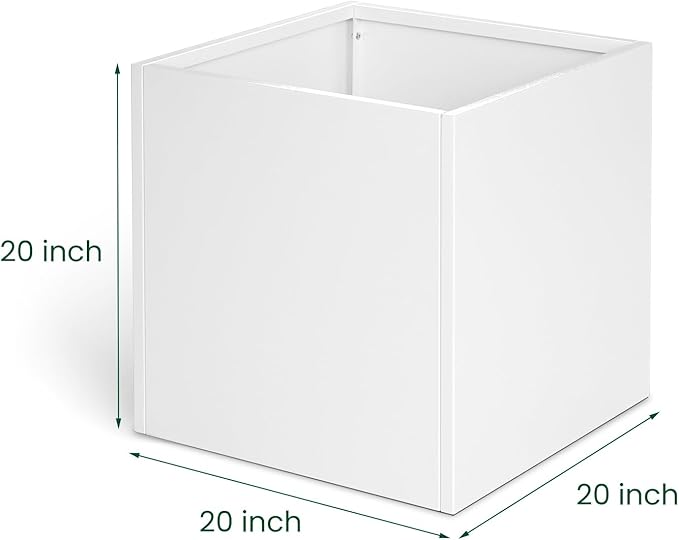 White Outdoor Planter Square Steel Planters Galvanized Steel Planter Box Indoor Metal Large Planters Cube Heavy Duty Flower Pot 20 Inch Modern Commercial Residential for Trees Patio Deck Yard Garden-Ruum Studio Home