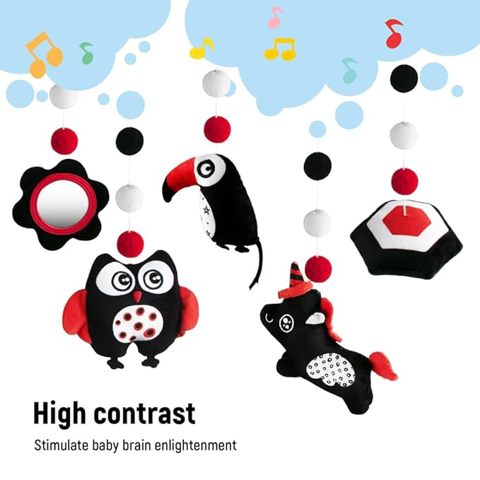 Montessori Mobile Baby for Crib,Black and White Baby Crib Mobile with Music for Boys & Girls,High Contrast Hanging Crib Toys, Newborn Visual Stimulation to Engage-Ruum Studio Home