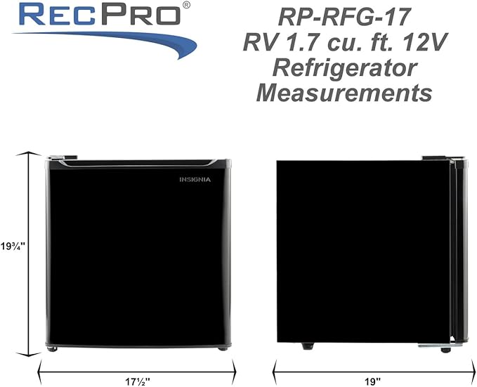RecPro 1.7 Cu Ft 12V RV Refrigerator | Compact Fridge with Reversible Door, 2L Bottle Door Storage, 7 Temp Settings | Eco-Friendly R600A, Leveling Feet, Wire Shelf | 19.5”H x 17.5”W x 19.8”D-Ruum Studio Home
