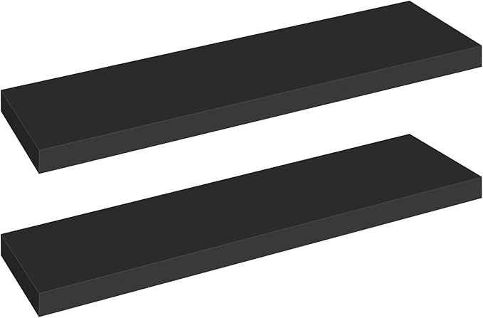 HOOBRO Floating Shelves for Wall, Wall Mounted Shelf Set of 2, 31.5" Hanging Shelf with Invisible Brackets, for Wall in Bathroom, Bedroom, Toilet, Kitchen, Living Room, Office, Black BK80BJP201-Ruum Studio Home