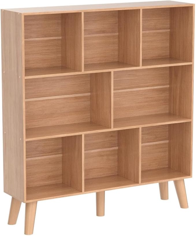 LEYAOYAO Wooden 8 Cube Book Shelf, Natural 3 Tier Bookshelf with Legs, Modern Open Storage Organizer,Boho Bookcase,Display Cabinet Shelf Free Standing Bookshelves for Bedroom,Living Room,Office-Ruum Studio Home