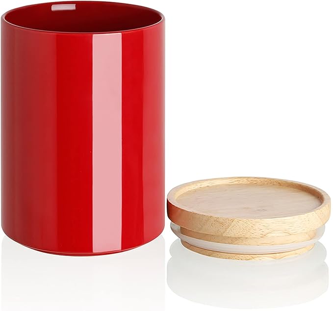 Sweejar Kitchen Canisters Ceramic Food Storage Jar, Stackable Containers with Airtight Seal Wooden Lid for Serving Coffee Bean, Flour, Tea, Cookies and More - 58 Fl Oz (Red)-Ruum Studio Home