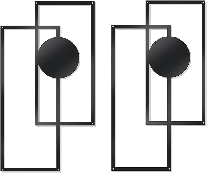 OYEFLY 2 Pcs Metal Abstract Wall Art,Modern Geometric Decor (Black, style 3)-Ruum Studio Home
