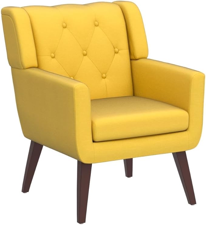 Accent Chair Button-Tufted Upholstered Living Room Chairs Comfy Reading Chair Mid Century Modern Chair with Linen Fabric Lounge Arm Chairs for Living Room Bedroom (Yellow Set of 2)-Ruum Studio Home