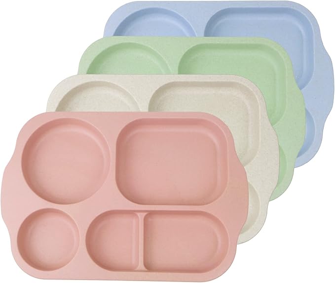 greenandlife 12 Inch (4PCS) Large Unbreakable Divided Plates for Kids Adults, Dishwasher & Microwave Safe Plate, Lightweight Reusable Plastic Compartment Plates, BPA Free and Healthy-Ruum Studio Home