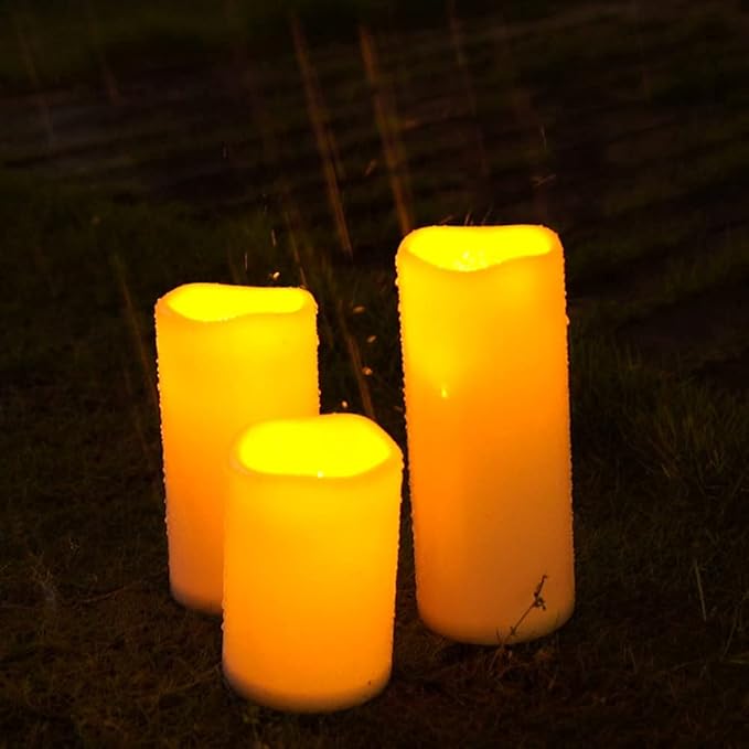 Homemory 6" 8" 10" x 4" Waterproof Outdoor Flameless Candles, Battery Operated Flickering LED Pillar Candles with Remote and Timers for Indoor, Plastic, Ivory White-Ruum Studio Home