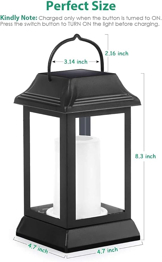TomCare Solar Lights Metal Flickering Flame Solar Lantern Outdoor Hanging Lanterns Decorative Lighting Heavy Duty Solar Powered Waterproof Umbrella Lighting for Garden Yard Patio Deck, 2 Pack（Black）-Ruum Studio Home