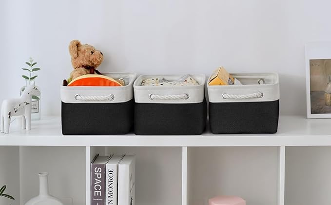 TheWarmHome Storage Bins for Shelves - 1 Pack 13.8x9.7x6.7 inch Storage Basket for Organizing for Closet Organizer Cubes Laundry Cloth Nursery (White & Black)-Ruum Studio Home