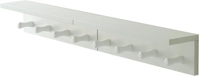 Entrance Coat Rack ，Coat Hooks, Wall-Mounted Wooden Hook Rack, Wall-Mounted Shelves are Very Suitable (White Finish-2)-Ruum Studio Home