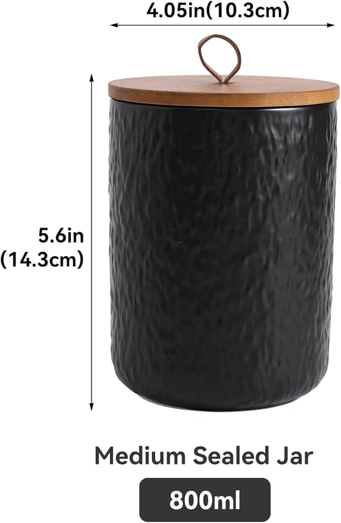 Black White Ceramic Coffee Canister Tea Canister with Seal Wood Lid, Airtight Coffee Storage Container for Coffee Bean, Ground Coffee, Sugar, Cookie Candy jar (Black, 800ml)-Ruum Studio Home