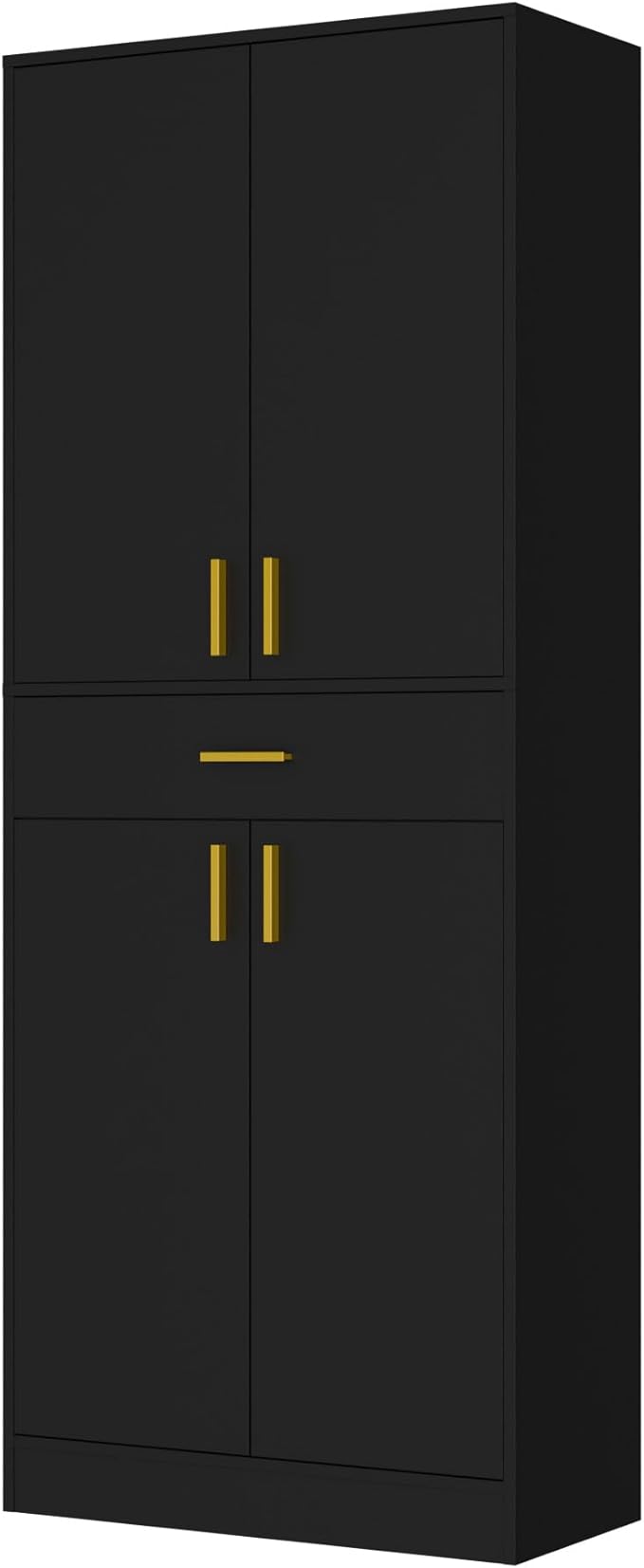 Cozy Castle Pantry Cabinet, 71" Tall Kitchen Storage Cabinet with Doors and Shelves, Freestanding Wood Cupboard Utility Hutch with Drawer for Dining Room Living Room Bathroom Furniture, Black-Ruum Studio Home