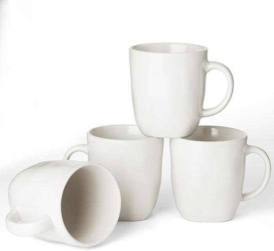 famiware Coffee Mugs Set of 4, Ocean Square 13oz Coffee Cup Set with Handle for Cocoa, Milk, Hot Chocolate, Tea, Water, Stoneware Cups for Kitchen, Microwave and Dishwasher Safe, Matte White-Ruum Studio Home