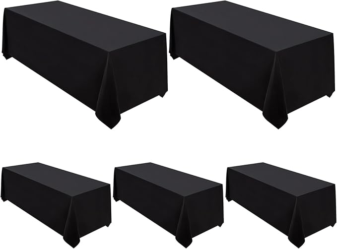 Surmente 5 Pack Black Tablecloth 90 x 156-inch Rectangular Polyester Table Cloth for Weddings, Banquets, or Restaurants-Ruum Studio Home