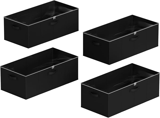 SpaceAid 4 Pack 10" High Under Bed Storage Containers, Large Underbed Storage Organizer Bins with Lids for Bedroom, Dorm, Clothes, Closet Organization, Bed Sheets and Blankets (Black)-Ruum Studio Home