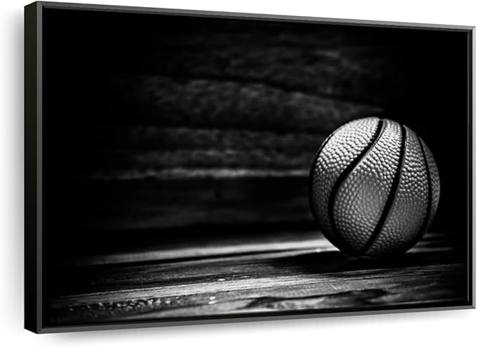 ElephantStock Basketball Wall Art - Horizontal Framed Canvas - 1-Piece Hallway Wall Decor - Photography sports Canvas Print - Black and Gray Decor for Wall - 13" X 9"-Ruum Studio Home