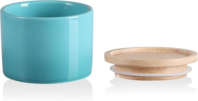 Sweejar Kitchen Canisters Ceramic Food Storage Jar, Stackable Containers with Airtight Seal Wooden Lid for Serving Ground Coffee, Tea, Sugar, Spice and More - 5 Fl Oz(Gradient Blue)-Ruum Studio Home