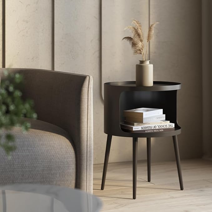 Modern Side Table,Round end Table with Open Storage,Metal nightstand,Bedside Table for Living Room,Bedroom-Ruum Studio Home