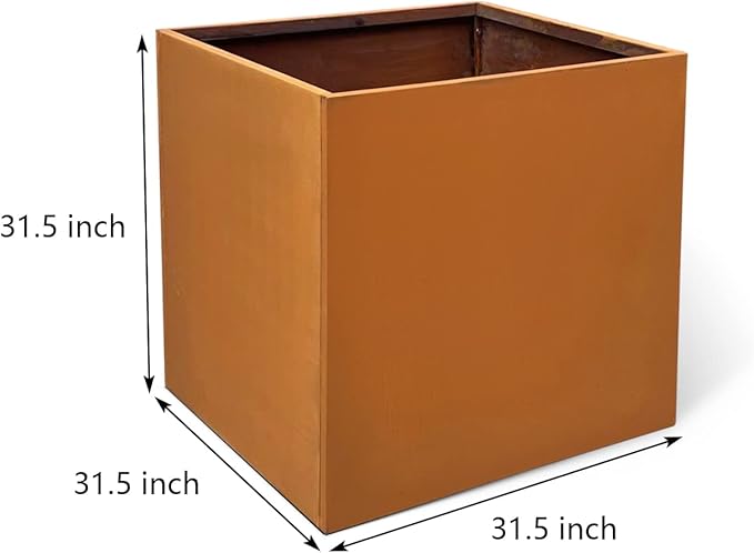 Corten Steel Planter Box Metal Outdoor Planter Large Square Cube Rustic Planter Pot Durable Antique Detached for Commercial Residential Tall Plant Patio Deck and Backyard 32 Inch-Ruum Studio Home