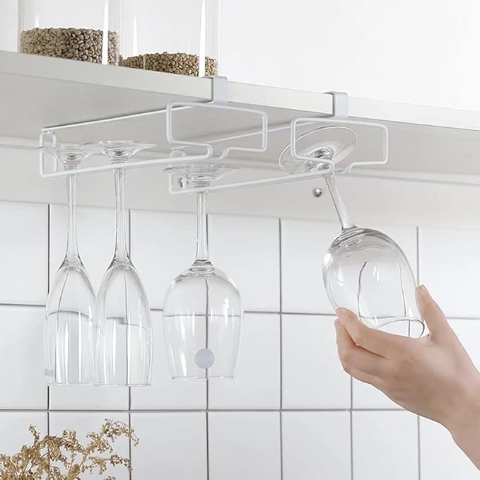 LINFIDITE 2 Pack Wine Glass Holder Stemware Rack Hanger Under Cabinet Wine Glass Rack Kitchen Hanging Storage Rack Organizer,White-Ruum Studio Home