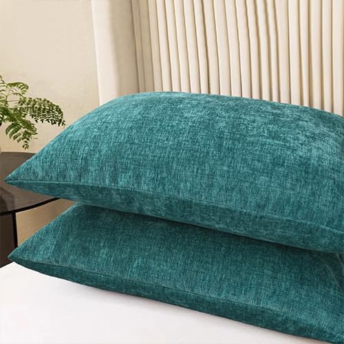 CaliTime Throw Pillow Covers Decorative 20 X 26 Inches Pack of 2 Cozy Chenille Standard Pillow Shams Cases for Couch Sofa Bed Living Room Home Teal-Ruum Studio Home